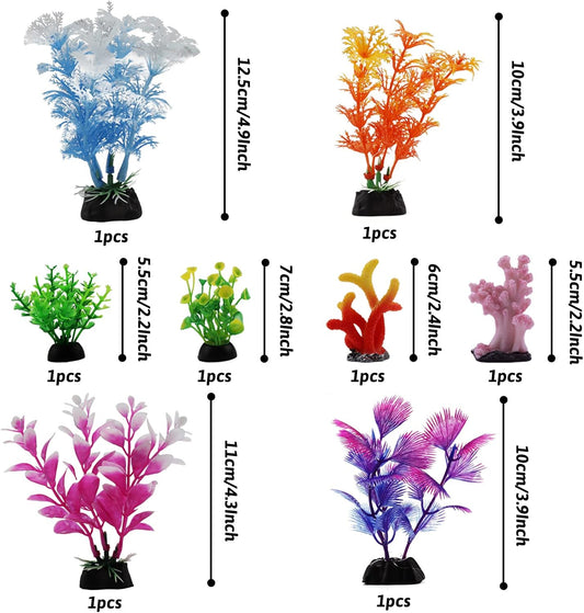 Fish Tank Decorations Plants with Resin Coral, 8 pcs Aquarium Decor