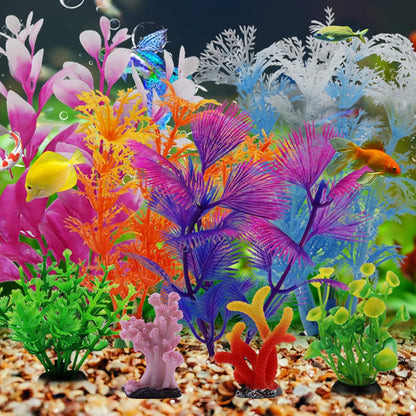 Fish Tank Decorations Plants with Resin Coral, 8 pcs Aquarium Decor