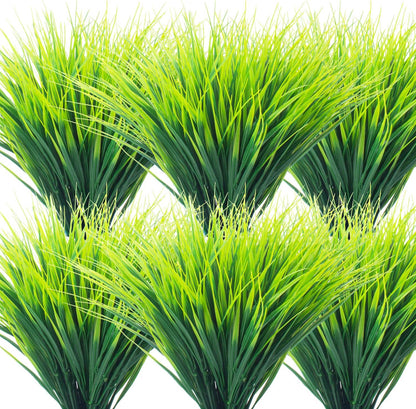 20 Bundles Artificial Outdoor Plants, Fake Wheat Grass Greenery Shrubs UV Resistant Faux Plastic Plants Garden Porch Window Box Décor (Grass)