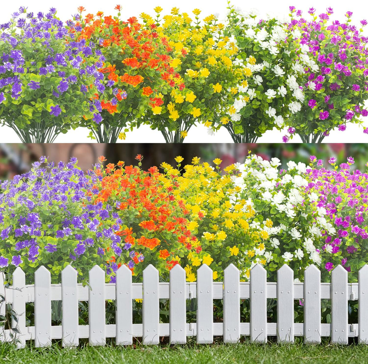 20 Bundles Artificial Outdoor Plants, Fake Wheat Grass Greenery Shrubs UV Resistant Faux Plastic Plants Garden Porch Window Box Décor (Grass)