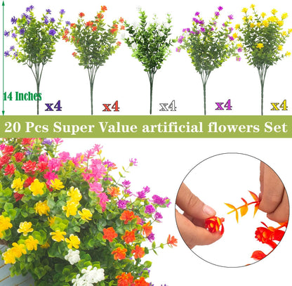 20 Bundles Artificial Outdoor Plants, Fake Wheat Grass Greenery Shrubs UV Resistant Faux Plastic Plants Garden Porch Window Box Décor (Grass)