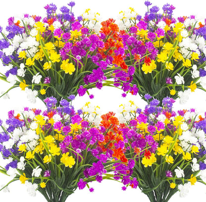 20 Bundles Artificial Outdoor Plants, Fake Wheat Grass Greenery Shrubs UV Resistant Faux Plastic Plants Garden Porch Window Box Décor (Grass)