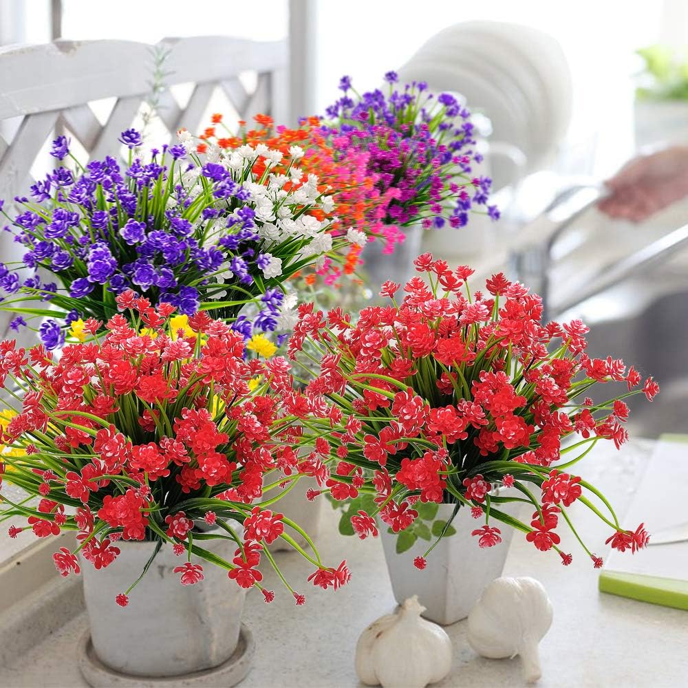 20 Bundles Artificial Outdoor Plants, Fake Wheat Grass Greenery Shrubs UV Resistant Faux Plastic Plants Garden Porch Window Box Décor (Grass)