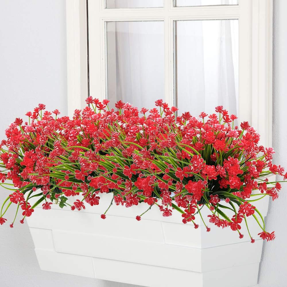 20 Bundles Artificial Outdoor Plants, Fake Wheat Grass Greenery Shrubs UV Resistant Faux Plastic Plants Garden Porch Window Box Décor (Grass)