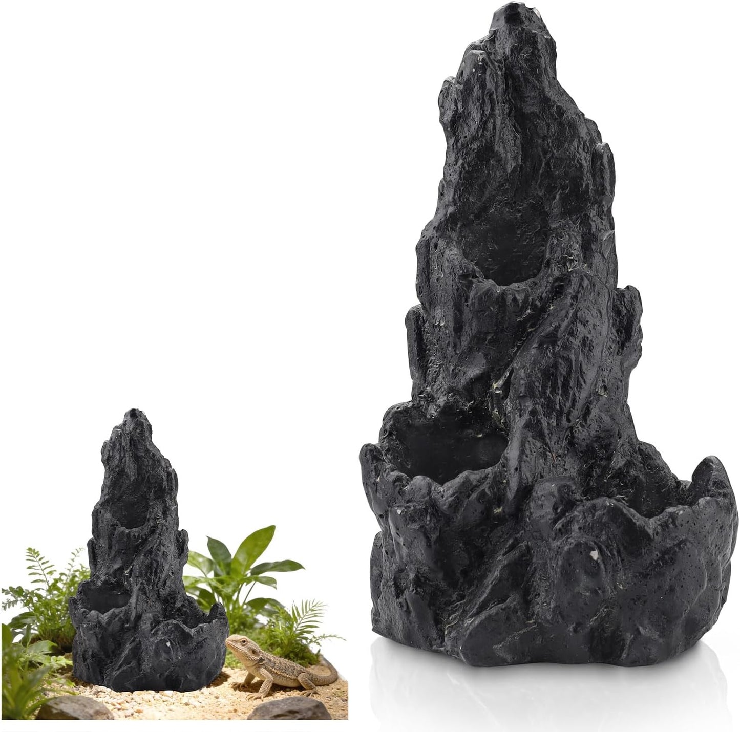 Black Artificial Aquarium Rock Decor Hide, Aquarium Mountain View Stone, Rockery Ornaments Landscaping Model for Fish Tank Terrariums Reptile Enclosures Fairy Garden