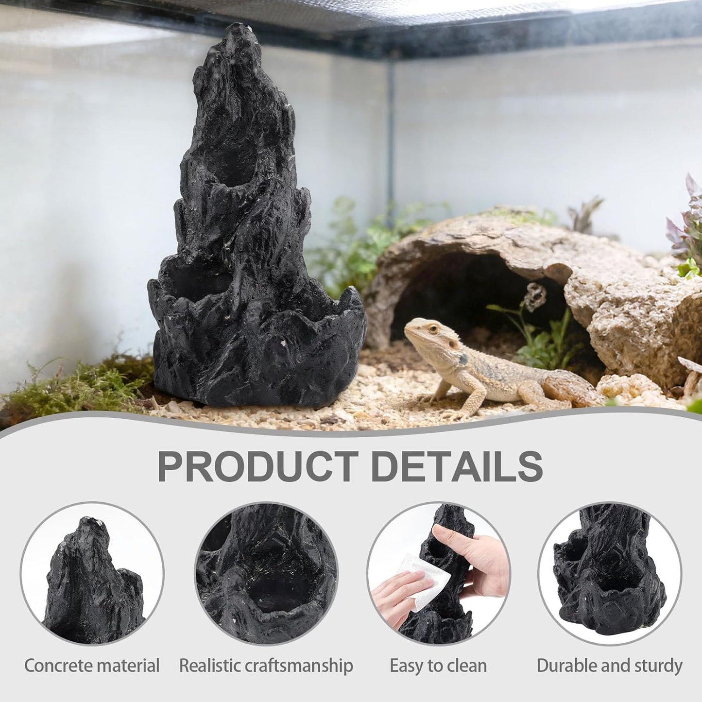 Black Artificial Aquarium Rock Decor Hide, Aquarium Mountain View Stone, Rockery Ornaments Landscaping Model for Fish Tank Terrariums Reptile Enclosures Fairy Garden