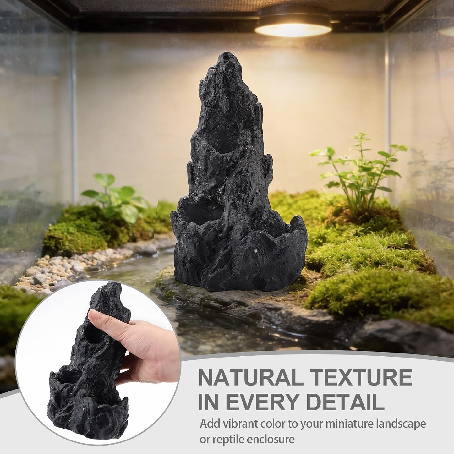 Black Artificial Aquarium Rock Decor Hide, Aquarium Mountain View Stone, Rockery Ornaments Landscaping Model for Fish Tank Terrariums Reptile Enclosures Fairy Garden