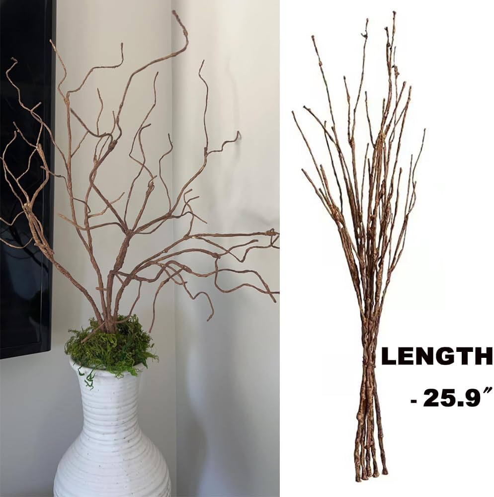 5PCS Artificial Lifelike Curly Willow Branches Decorative Dried Birch Twigs 25.9 Inch Fake Bendable Sticks Stems for Craft Vases Home Wedding Decor
