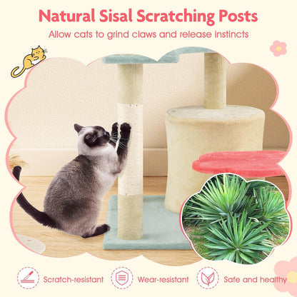 Flower Cat Tree, 49 Inch Multi-Level Aesthetic Floral Kitten Tower with Flower-Shaped Plush Padded Perch, Condo, Sisal Scratching Posts, Dangling Ball, Cute Cat Tree Tower for Indoor Cats