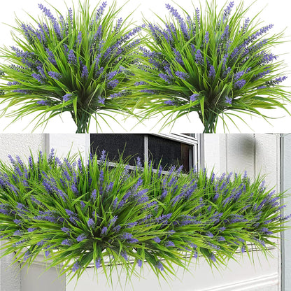 12 Bundles Artificial Plants Outdoor Faux Lavender Flowers Fake Monkey Grass UV Resistant Plastic Greenery Plants for Garden Home Porch Window Patio Hanging Planter Indoor Decor (Purple)