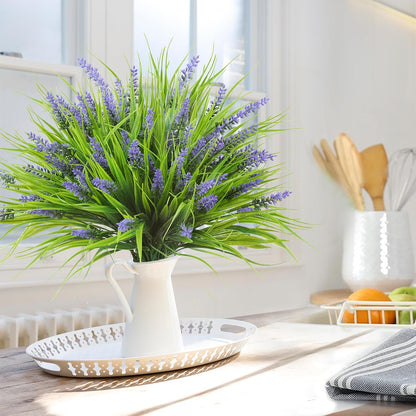 12 Bundles Artificial Plants Outdoor Faux Lavender Flowers Fake Monkey Grass UV Resistant Plastic Greenery Plants for Garden Home Porch Window Patio Hanging Planter Indoor Decor (Purple)