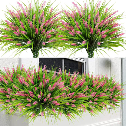 12 Bundles Artificial Plants Outdoor Faux Lavender Flowers Fake Monkey Grass UV Resistant Plastic Greenery Plants for Garden Home Porch Window Patio Hanging Planter Indoor Decor (Purple)