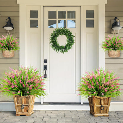 12 Bundles Artificial Plants Outdoor Faux Lavender Flowers Fake Monkey Grass UV Resistant Plastic Greenery Plants for Garden Home Porch Window Patio Hanging Planter Indoor Decor (Purple)