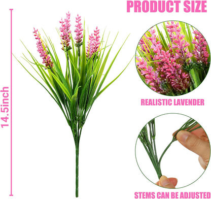 12 Bundles Artificial Plants Outdoor Faux Lavender Flowers Fake Monkey Grass UV Resistant Plastic Greenery Plants for Garden Home Porch Window Patio Hanging Planter Indoor Decor (Purple)