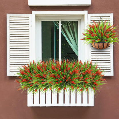12 Bundles Artificial Plants Outdoor Faux Lavender Flowers Fake Monkey Grass UV Resistant Plastic Greenery Plants for Garden Home Porch Window Patio Hanging Planter Indoor Decor (Purple)