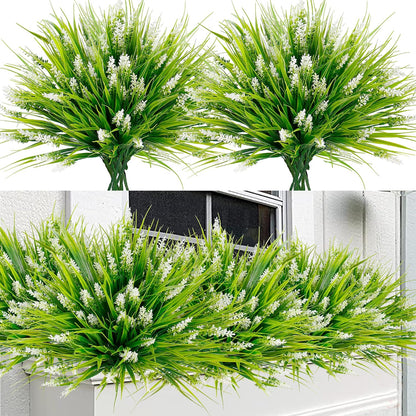 12 Bundles Artificial Plants Outdoor Faux Lavender Flowers Fake Monkey Grass UV Resistant Plastic Greenery Plants for Garden Home Porch Window Patio Hanging Planter Indoor Decor (Purple)