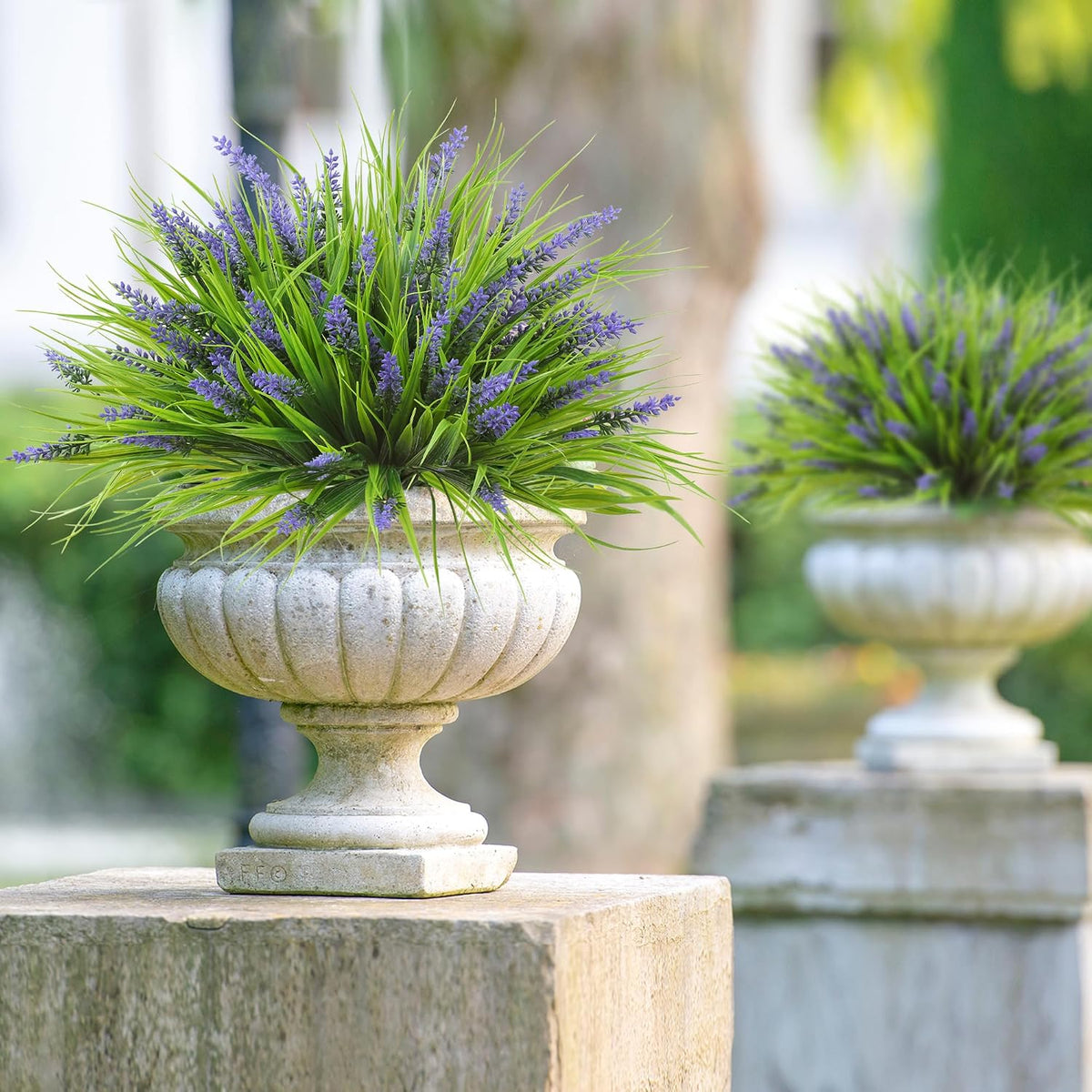 12 Bundles Artificial Plants Outdoor Faux Lavender Flowers Fake Monkey Grass UV Resistant Plastic Greenery Plants for Garden Home Porch Window Patio Hanging Planter Indoor Decor (Purple)