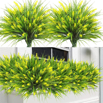 12 Bundles Artificial Plants Outdoor Faux Lavender Flowers Fake Monkey Grass UV Resistant Plastic Greenery Plants for Garden Home Porch Window Patio Hanging Planter Indoor Decor (Purple)