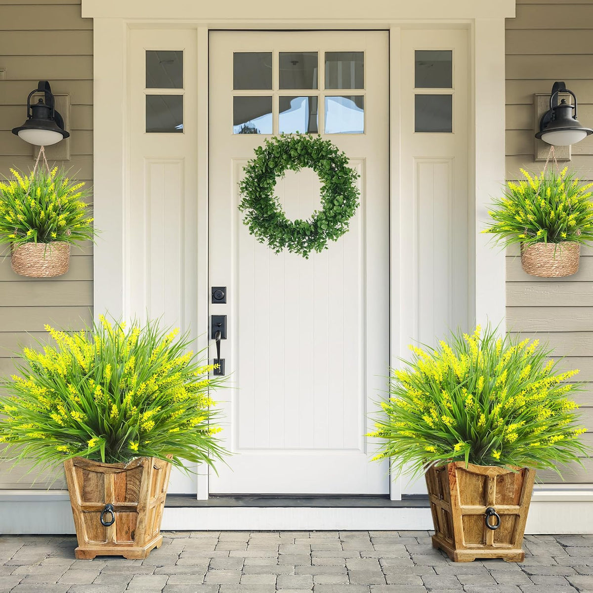 12 Bundles Artificial Plants Outdoor Faux Lavender Flowers Fake Monkey Grass UV Resistant Plastic Greenery Plants for Garden Home Porch Window Patio Hanging Planter Indoor Decor (Purple)