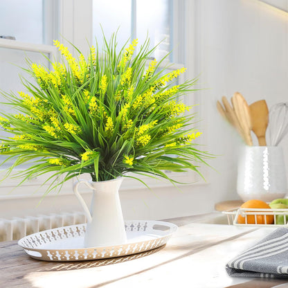 12 Bundles Artificial Plants Outdoor Faux Lavender Flowers Fake Monkey Grass UV Resistant Plastic Greenery Plants for Garden Home Porch Window Patio Hanging Planter Indoor Decor (Purple)