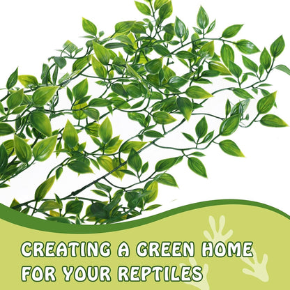 Reptile Plants, 2 Pack Terrarium Hanging Plants Vines Artificial Leaves Habitat Decorations with Suction Cup for Bearded Dragon Hermit Crab Lizard Snake Geckos Chameleon