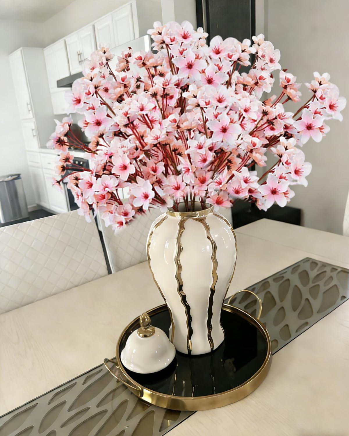 8 Pack Artificial Cherry Blossom Branches - 23.6 Inch Pink Spring Flowers Real Touch Silk Flowers with Bendable Stems for Vase, Wedding, Home Office Decor, Spring Floral, Party & Event Decor