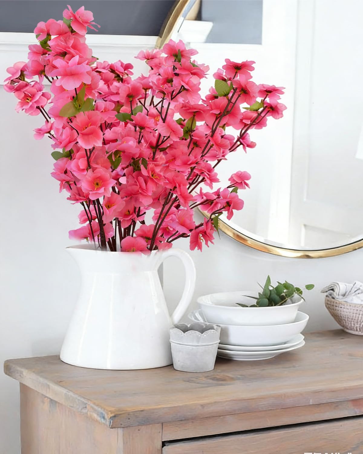 8 Pack Artificial Cherry Blossom Branches - 23.6 Inch Pink Spring Flowers Real Touch Silk Flowers with Bendable Stems for Vase, Wedding, Home Office Decor, Spring Floral, Party & Event Decor