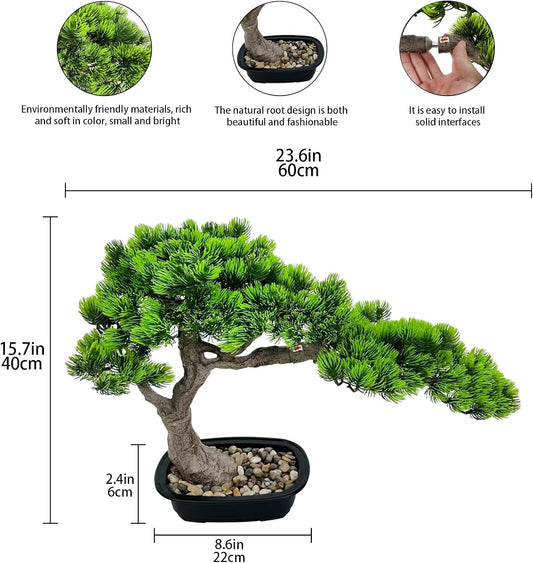 2.3ft Artificial Juniper Bonsai Tree with Black Plastic Pot | Application: Mini decorative plant perfect for desk, table, shelf, bedroom and living room layout