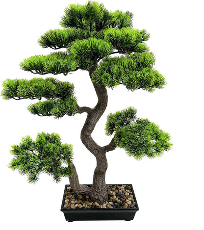 2.3ft Artificial Juniper Bonsai Tree with Black Plastic Pot | Application: Mini decorative plant perfect for desk, table, shelf, bedroom and living room layout