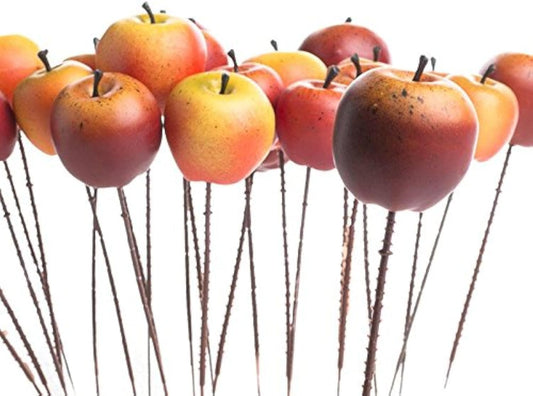 24 Assorted Artificial Apple Picks – Faux Mini Apple Stems