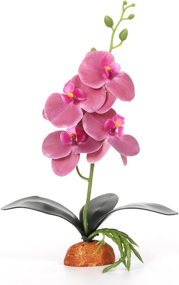 Fake Orchids Artificial Flowers, Reptile Terrarium Decor Plants, Bearded Dragon Tank Accessories fit Crested Gecko Leopard Lizard Chameleon Ball Python Snake Frog (Radiant)