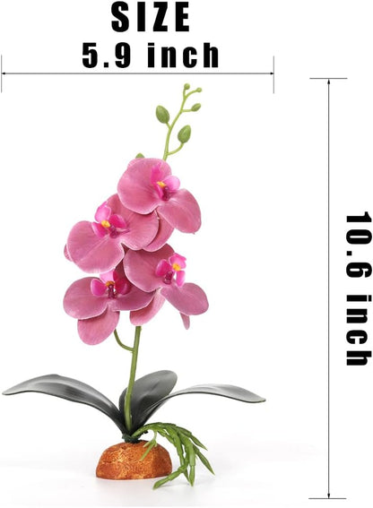 Fake Orchids Artificial Flowers, Reptile Terrarium Decor Plants, Bearded Dragon Tank Accessories fit Crested Gecko Leopard Lizard Chameleon Ball Python Snake Frog (Radiant)