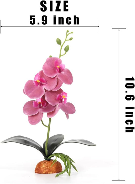 Fake Orchids Artificial Flowers, Reptile Terrarium Decor Plants, Bearded Dragon Tank Accessories fit Crested Gecko Leopard Lizard Chameleon Ball Python Snake Frog (Radiant)