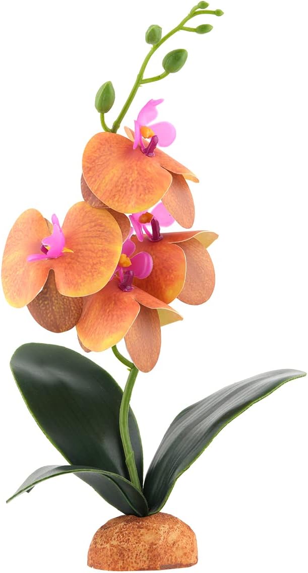 Fake Orchids Artificial Flowers, Reptile Terrarium Decor Plants, Bearded Dragon Tank Accessories fit Crested Gecko Leopard Lizard Chameleon Ball Python Snake Frog (Radiant)