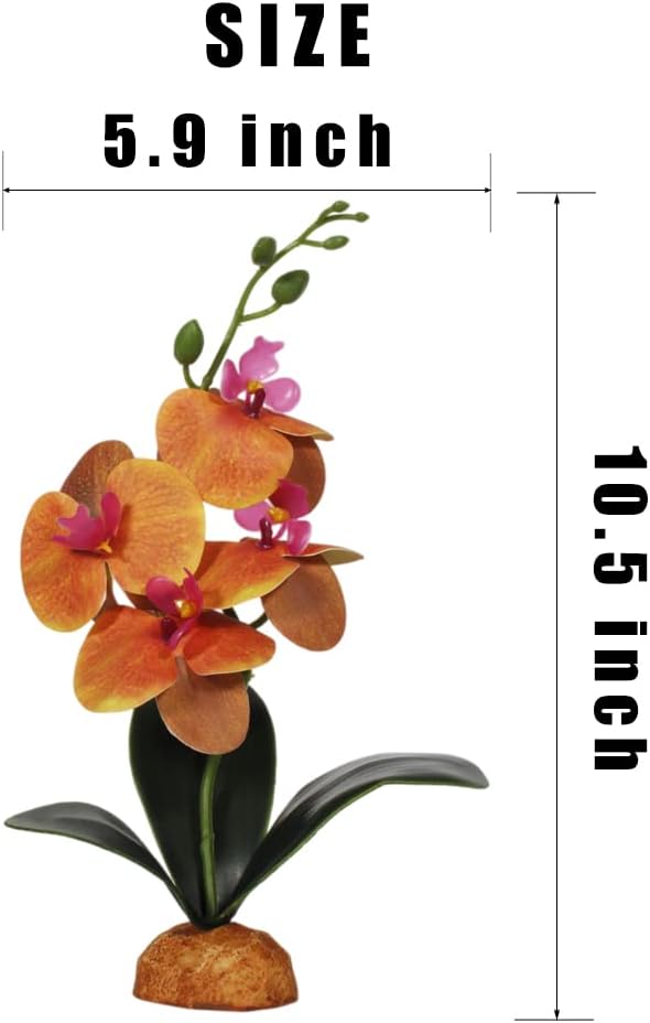Fake Orchids Artificial Flowers, Reptile Terrarium Decor Plants, Bearded Dragon Tank Accessories fit Crested Gecko Leopard Lizard Chameleon Ball Python Snake Frog (Radiant)