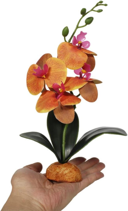 Fake Orchids Artificial Flowers, Reptile Terrarium Decor Plants, Bearded Dragon Tank Accessories fit Crested Gecko Leopard Lizard Chameleon Ball Python Snake Frog (Radiant)
