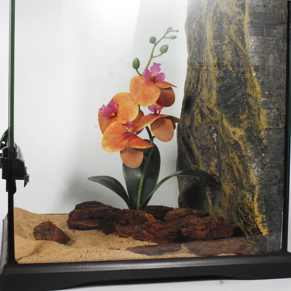 Fake Orchids Artificial Flowers, Reptile Terrarium Decor Plants, Bearded Dragon Tank Accessories fit Crested Gecko Leopard Lizard Chameleon Ball Python Snake Frog (Radiant)