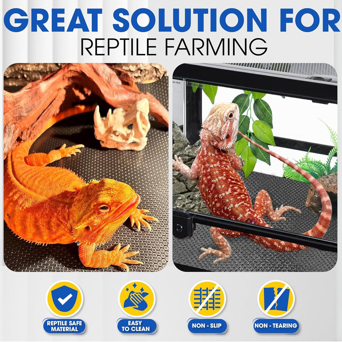[Premium] 24"x60" Reptile Substrate Mat with 4 PCS Rug Gripper, Extra Thick & Ultra Comfortable,Non-slip, Reptile Tank Accessories for Bearded Dragon, Leopard Gecko,Lizard (not including tank)