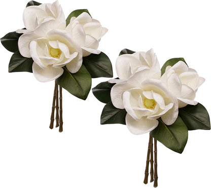 6 Stems Real Touch Creamy White Magnolia Flowers for Vases, Artificial Realistic Magnolia Large Flowers for Home Décor