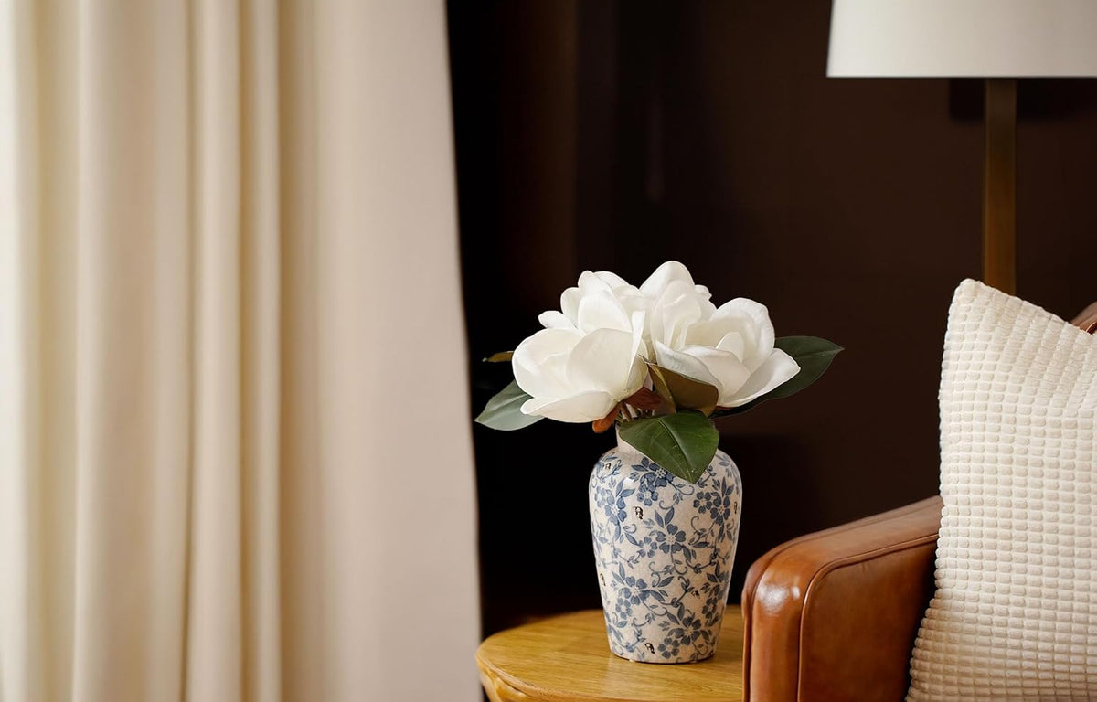 6 Stems Real Touch Creamy White Magnolia Flowers for Vases, Artificial Realistic Magnolia Large Flowers for Home Décor