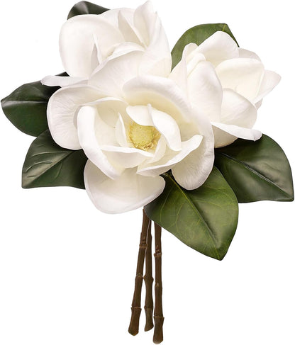 6 Stems Real Touch Creamy White Magnolia Flowers for Vases, Artificial Realistic Magnolia Large Flowers for Home Décor