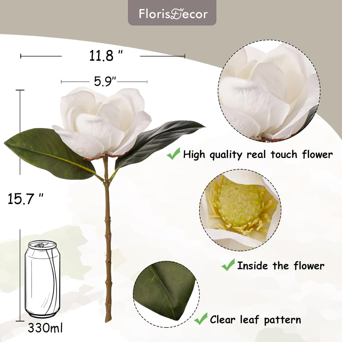 6 Stems Real Touch Creamy White Magnolia Flowers for Vases, Artificial Realistic Magnolia Large Flowers for Home Décor