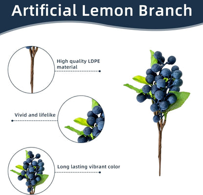 6 Pcs Artificial Lemon Branches Small Artificial Fruit Lemon Tree Greenery Decoration Faux Lemons Picks for Farmhouse Kitchen Home Table Decor Stem Fruits for Home Spring Summer Decor