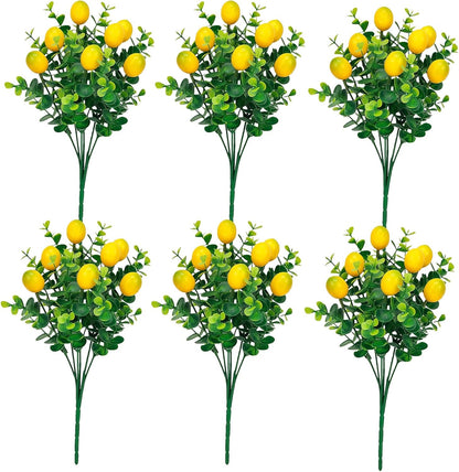 6 Pcs Artificial Lemon Branches Small Artificial Fruit Lemon Tree Greenery Decoration Faux Lemons Picks for Farmhouse Kitchen Home Table Decor Stem Fruits for Home Spring Summer Decor