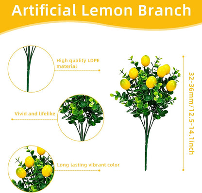 6 Pcs Artificial Lemon Branches Small Artificial Fruit Lemon Tree Greenery Decoration Faux Lemons Picks for Farmhouse Kitchen Home Table Decor Stem Fruits for Home Spring Summer Decor
