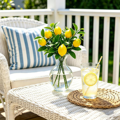6 Pcs Artificial Lemon Branches Small Artificial Fruit Lemon Tree Greenery Decoration Faux Lemons Picks for Farmhouse Kitchen Home Table Decor Stem Fruits for Home Spring Summer Decor