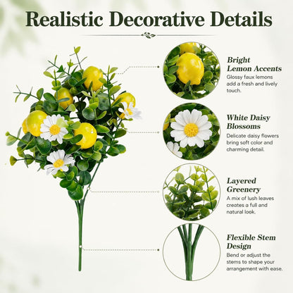 6 Pcs Artificial Lemon Branches Small Artificial Fruit Lemon Tree Greenery Decoration Faux Lemons Picks for Farmhouse Kitchen Home Table Decor Stem Fruits for Home Spring Summer Decor