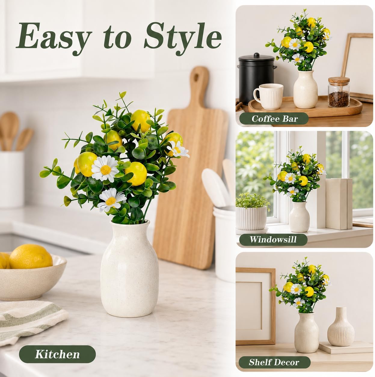 6 Pcs Artificial Lemon Branches Small Artificial Fruit Lemon Tree Greenery Decoration Faux Lemons Picks for Farmhouse Kitchen Home Table Decor Stem Fruits for Home Spring Summer Decor