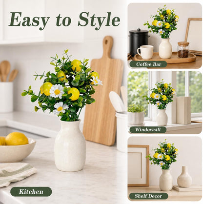 6 Pcs Artificial Lemon Branches Small Artificial Fruit Lemon Tree Greenery Decoration Faux Lemons Picks for Farmhouse Kitchen Home Table Decor Stem Fruits for Home Spring Summer Decor