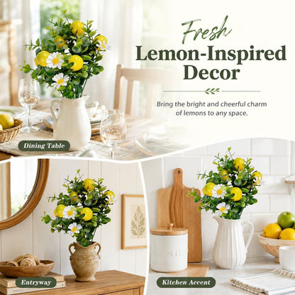 6 Pcs Artificial Lemon Branches Small Artificial Fruit Lemon Tree Greenery Decoration Faux Lemons Picks for Farmhouse Kitchen Home Table Decor Stem Fruits for Home Spring Summer Decor